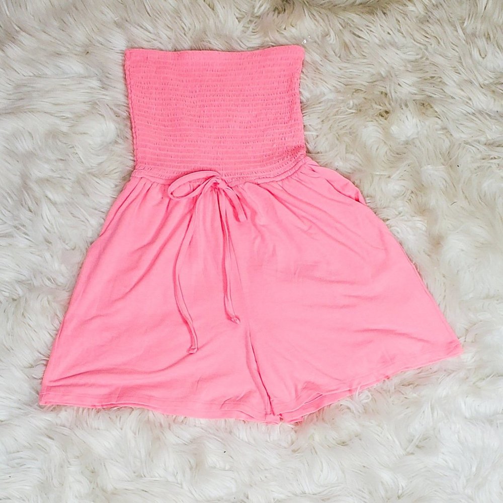 Women's Stetchable  Tube Romper Bright Pink